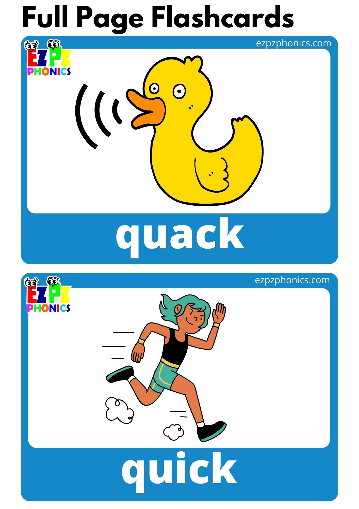 Q Beginning Sounds Full Page Flashcards with Words Phonics Alphabet Letter Sounds Flashcards Free PDF Download or View Online for Kindergarten and ESL Students